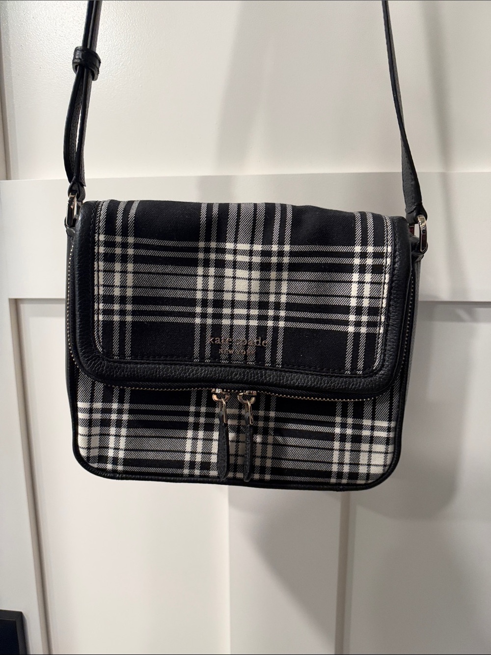 kate spade Black and White Plaid Crossbody Bag